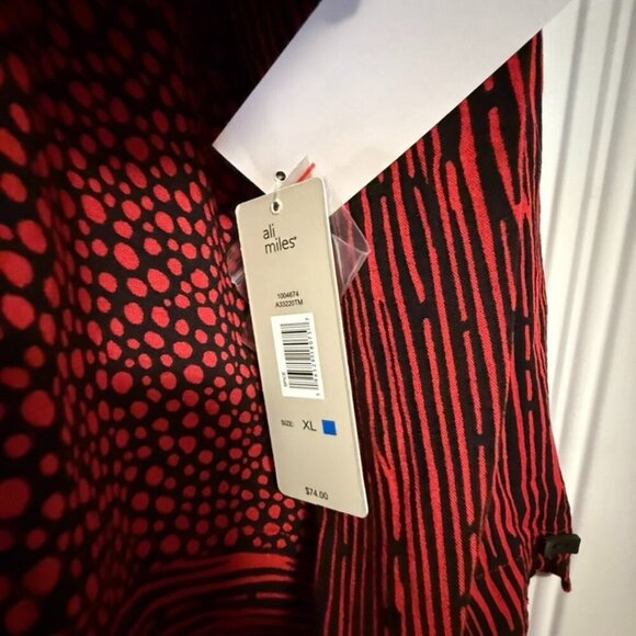 Ali Miles 'Spices' Tunic Blouse SZ XL Artsy Lagenlook Relaxed Vibrant Red Black - Picture 5 of 7